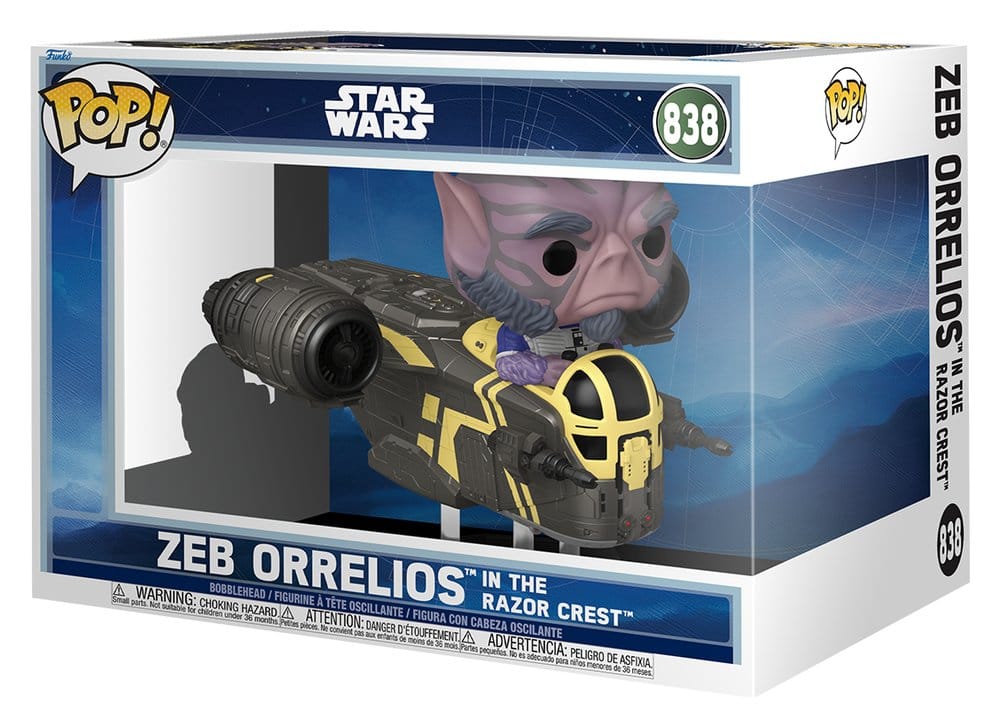 Star Wars: The Mandalorian and Grogu POP! Rides Deluxe Vinyl Bobblehead Figure Zeb Orrelios in the Razor Crest 9 cm
