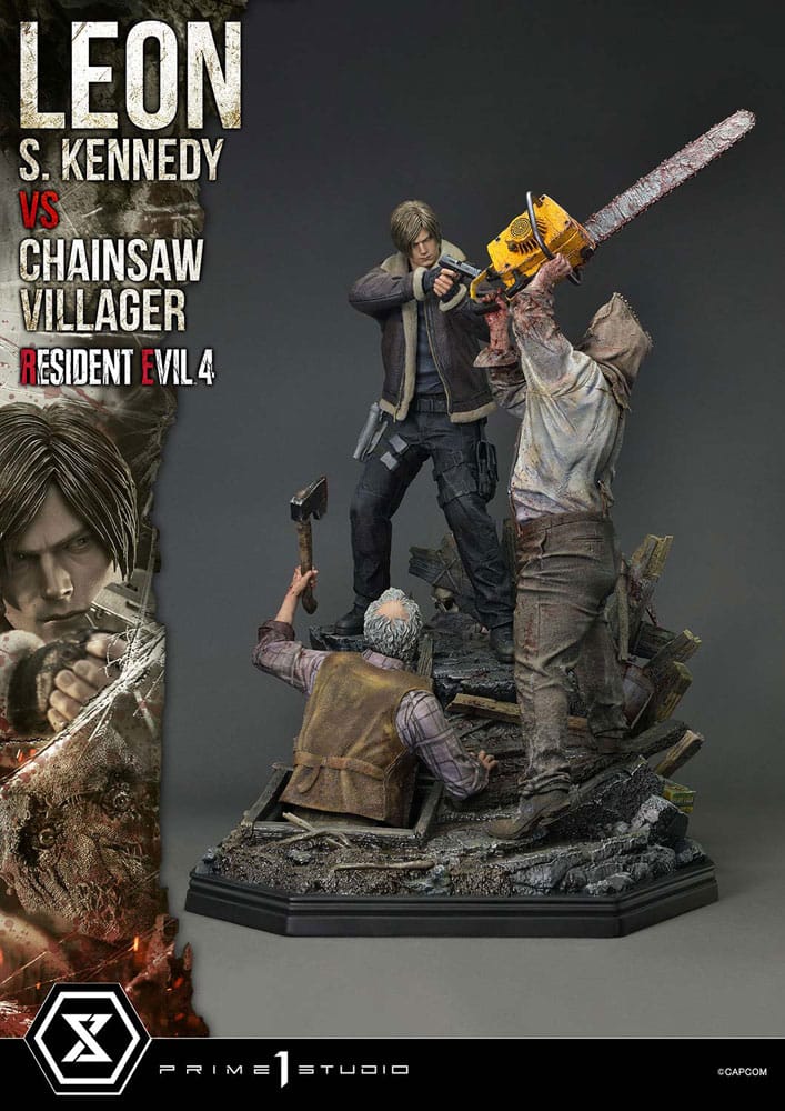 Resident Evil 4 Ultimate Premium Masterline Series Statue 1/4 Leon S. Kennedy vs. Chainsaw Villager 76 cm Prime 1 Studio