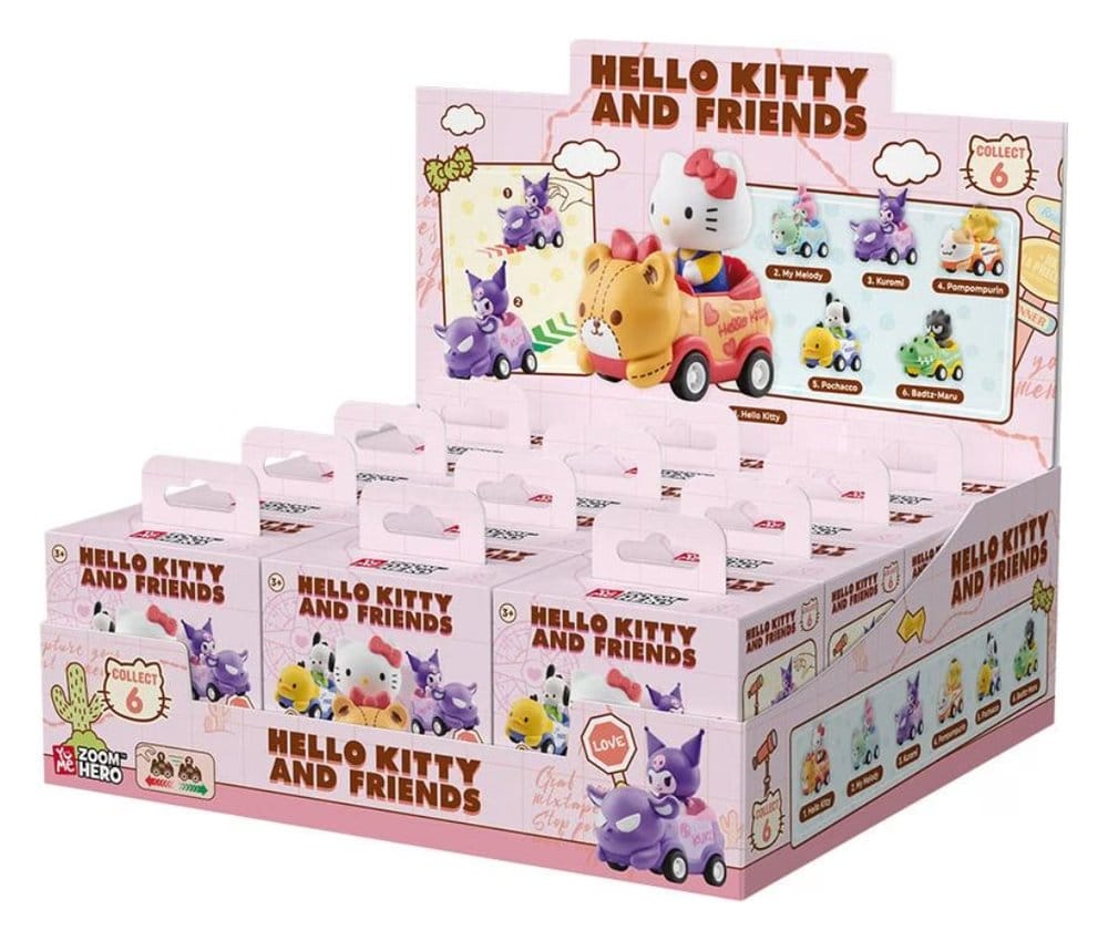 Sanrio Zoom Hero Pullback Vehicles with Figures Hello Kitty and Friends Series 1 Blind Box Display (12) YuMe Toys